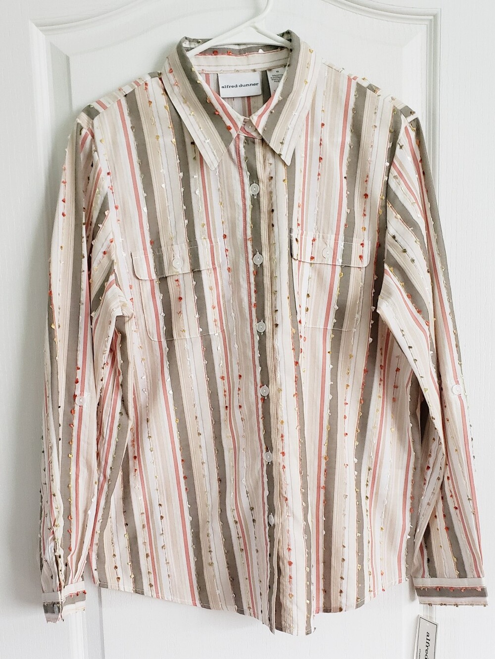 Vintage Alfred Dunner Striped Button Up Shirt Textured Artsy Grannycore Size 12